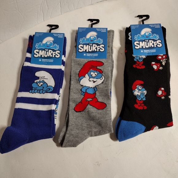 Men's Unisex Set Of 3 Smurf Socks Sz 7-12 New - Picture 1 of 2